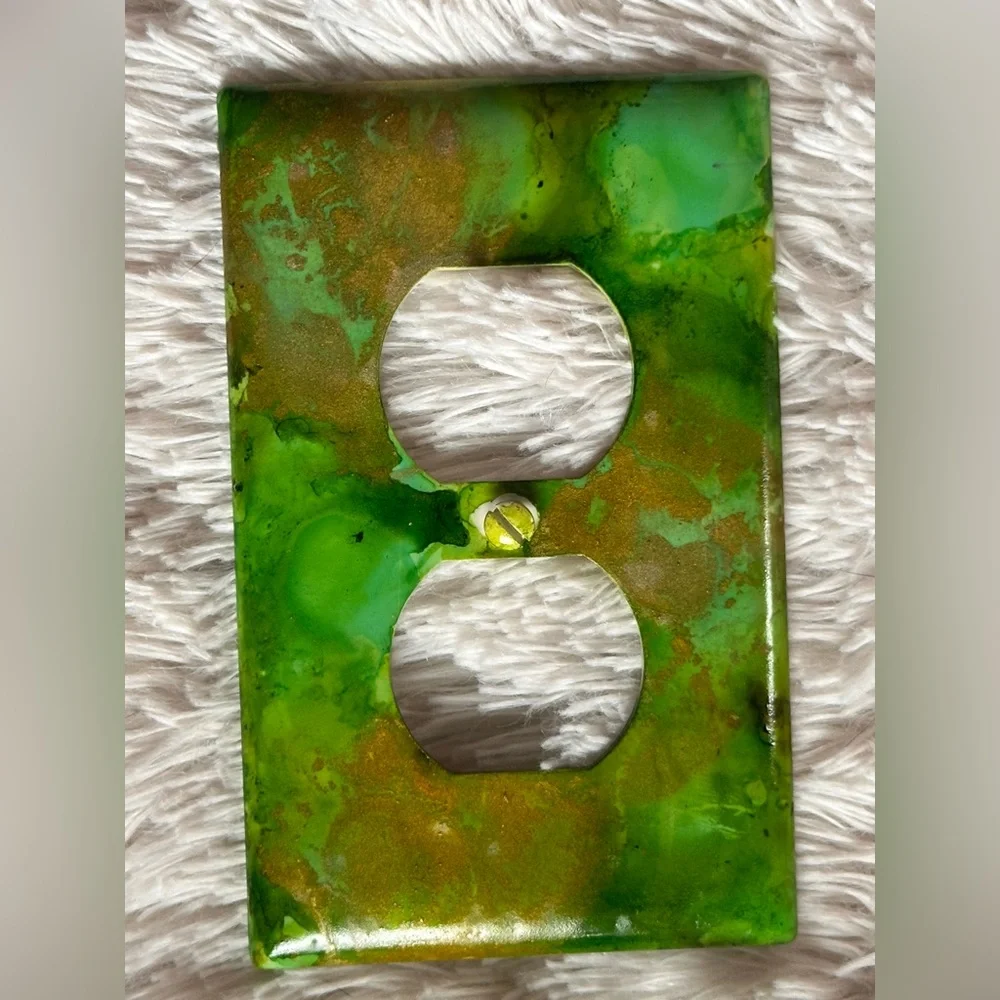Hand crafted shades of Green and gold Abstract Art switch plate cover